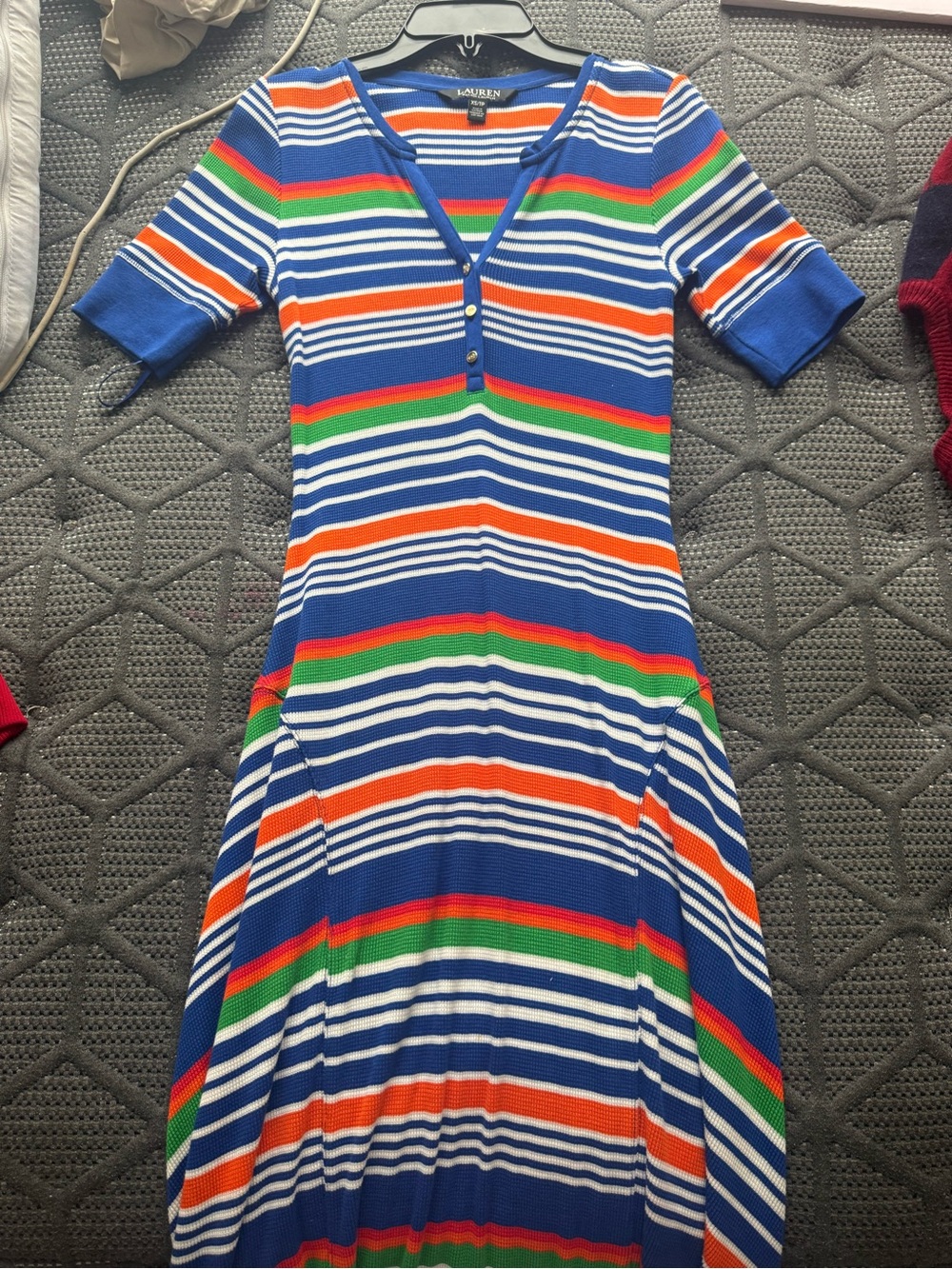 LAUREN Ralph Lauren Blue Striped Dress with Orange, Green & White